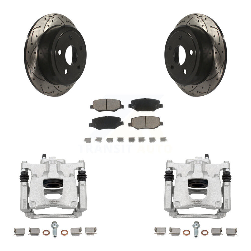 Rear Disc Brake Coated Caliper Drilled Slotted Rotors And Ceramic Pads Kit For Jeep Wrangler JK KCD-100457C