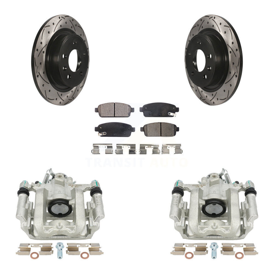 Rear Disc Brake Coated Caliper Drilled Slotted Rotors And Ceramic Pads Kit For Chevrolet Cruze Volt Cadillac ELR KCD-100457T by Transit Auto