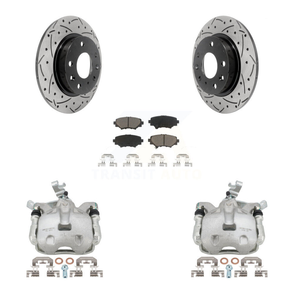 Rear Disc Brake Coated Caliper Drilled Slotted Rotors And Ceramic Pads Kit For 2014-2016 Mazda 3 Sport Vehicles Manufactured In Japan 2.5L/2.0L KCD-100458C