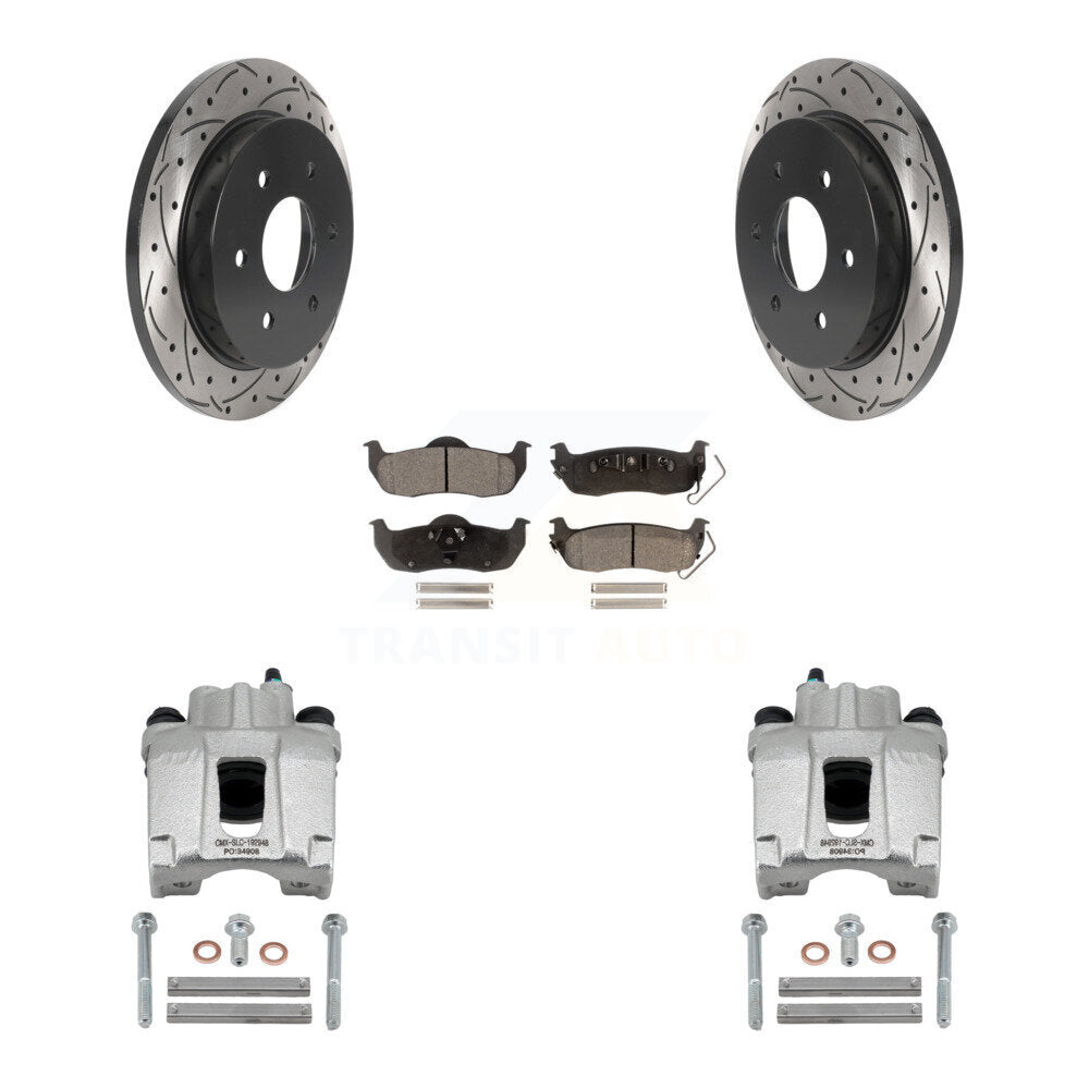 Rear Brake Caliper Drilled Slot Rotor Semi-Metallic Pad Kit For Nissan TITAN Armada QX56 KCD-100458P