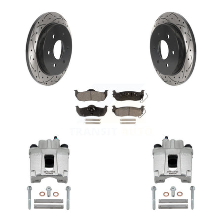 Rear Brake Caliper Drilled Slot Rotor Semi-Metallic Pad Kit For Nissan TITAN Armada QX56 KCD-100458P