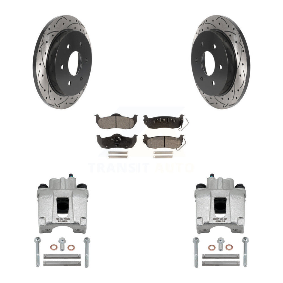 Rear Brake Caliper Drilled Slot Rotor Semi-Metallic Pad Kit For Nissan TITAN Armada QX56 KCD-100458P