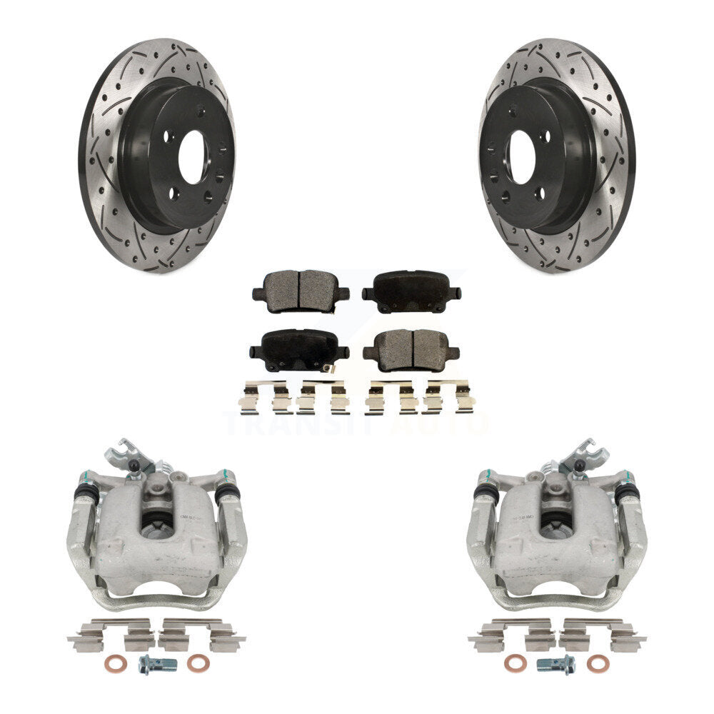 Rear Disc Brake Coated Caliper Drilled Slotted Rotors And Ceramic Pads Kit For 2016 Chevrolet Cruze With 268mm Diameter Rotor KCD-100458T by Transit Auto