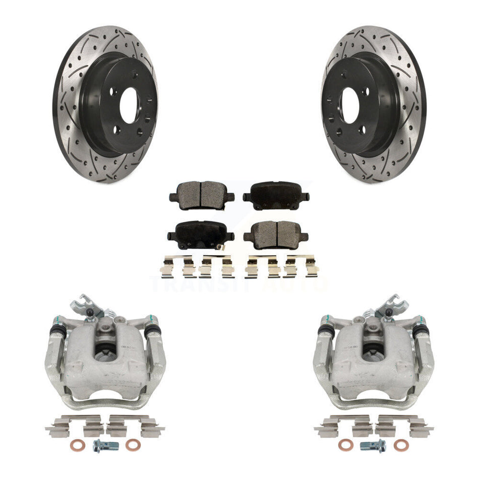 Rear Disc Brake Coated Caliper Drilled Slotted Rotors And Ceramic Pads Kit For 2016 Chevrolet Cruze With 268mm Diameter Rotor KCD-100458T