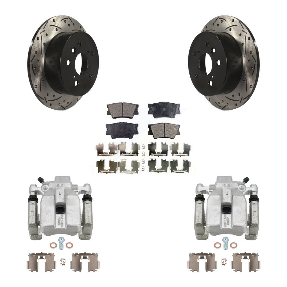 Rear Brake Caliper Drilled Slot Rotor Semi-Metallic Pad Kit For Toyota Camry Lexus ES350 KCD-100459P