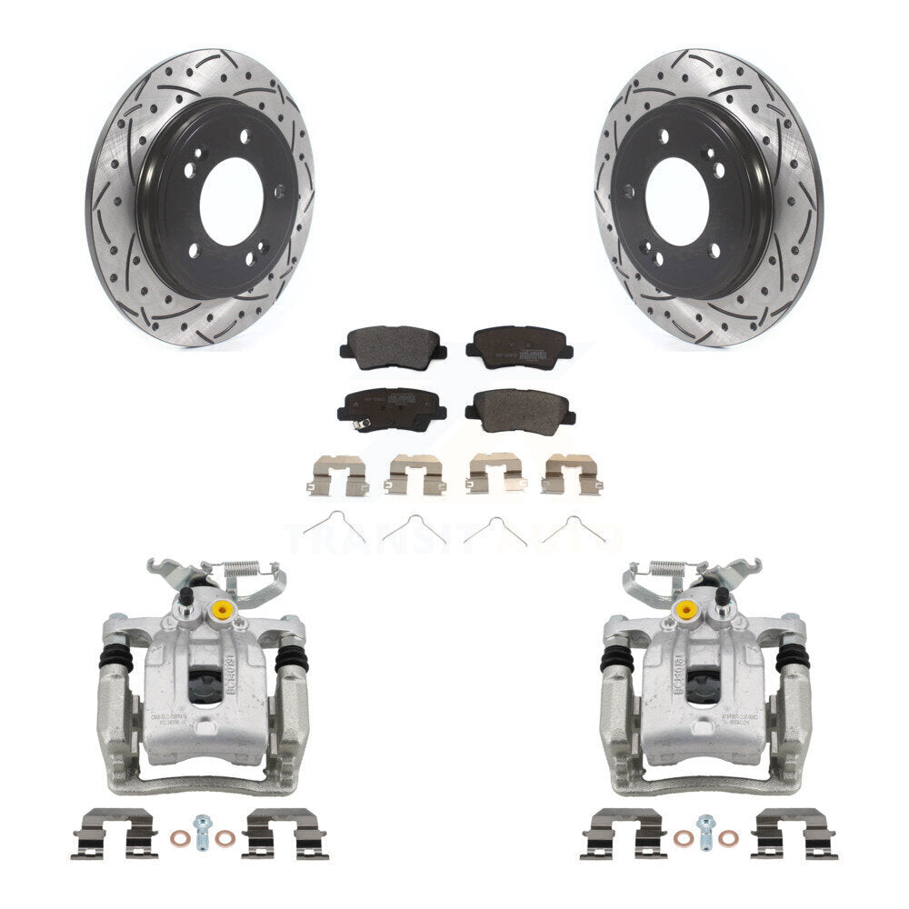 Rear Brake Caliper Drilled Slot Rotor Semi-Metallic Pad Kit For Hyundai Elantra Kia Niro KCD-100460P