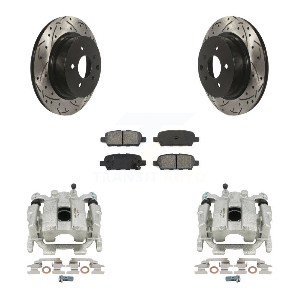 Rear Disc Brake Coated Caliper Drilled Slotted Rotors And Semi-Metallic Pads Kit For INFINITI G37 Nissan 370Z G25 Q40 M35 M45 KCD-100460S by Transit Auto