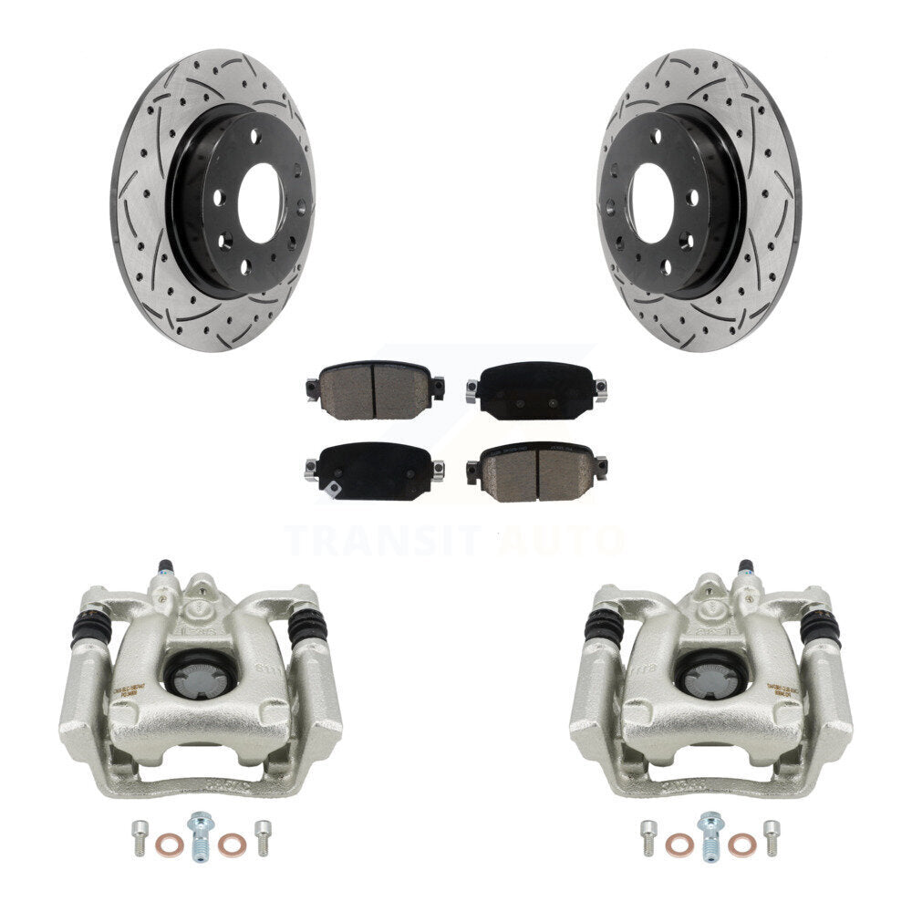 Rear Disc Brake Coated Caliper Drilled Slotted Rotor & Ceramic Pad Kit For Mazda 3 Sport KCD-100461C