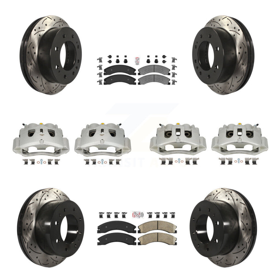 Front Rear Brake Caliper Drilled Slot Rotor Ameribrakes Pad Kit (10Pc) For GMC Chevrolet KCD-100461N