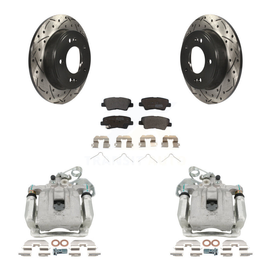 Rear Brake Caliper Drill Slot Rotor Semi-Metallic Pad Kit For 17-20 Hyundai Elantra 2.0L KCD-100461P