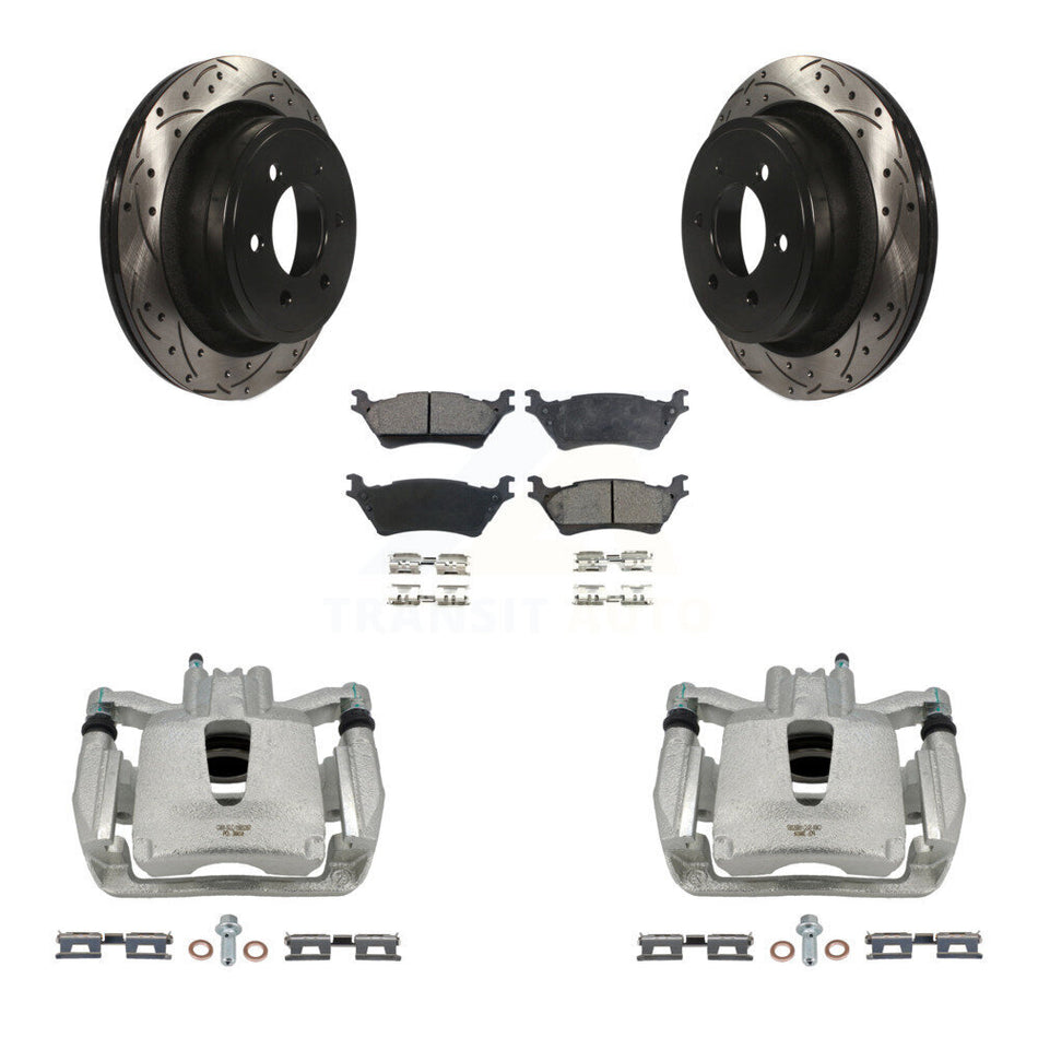 Rear Disc Brake Coated Caliper Drilled Slotted Rotors And Ceramic Pads Kit For Ford F-150 KCD-100461T