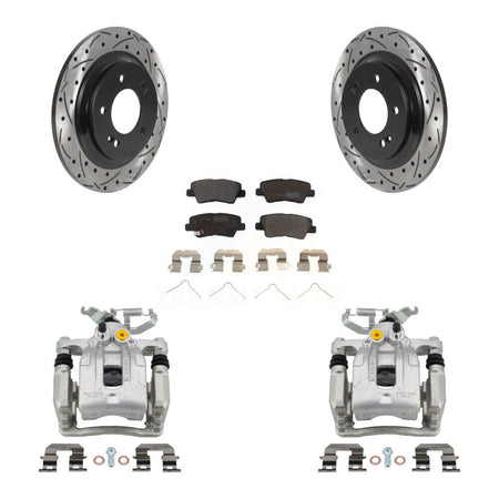 Rear Brake Caliper Drill Slotted Rotors Semi-Metallic Pad Kit For Hyundai Ioniq Kia Niro KCD-100462P