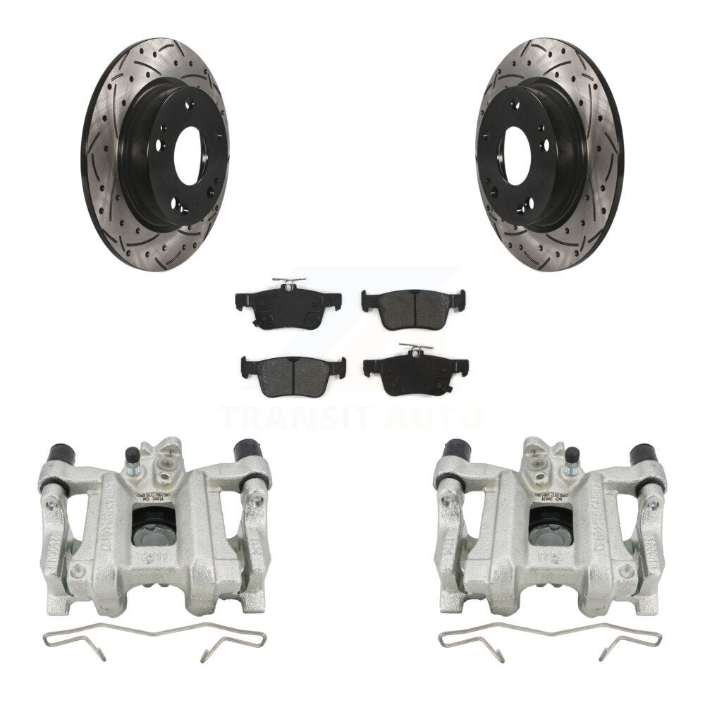 Rear Disc Brake Coated Caliper Drill Slotted Rotor Semi-Metallic Pad Kit For Honda Civic KCD-100462S