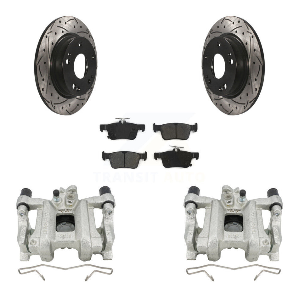 Rear Disc Brake Coated Caliper Drill Slotted Rotor Semi-Metallic Pad Kit For Honda Civic KCD-100462S