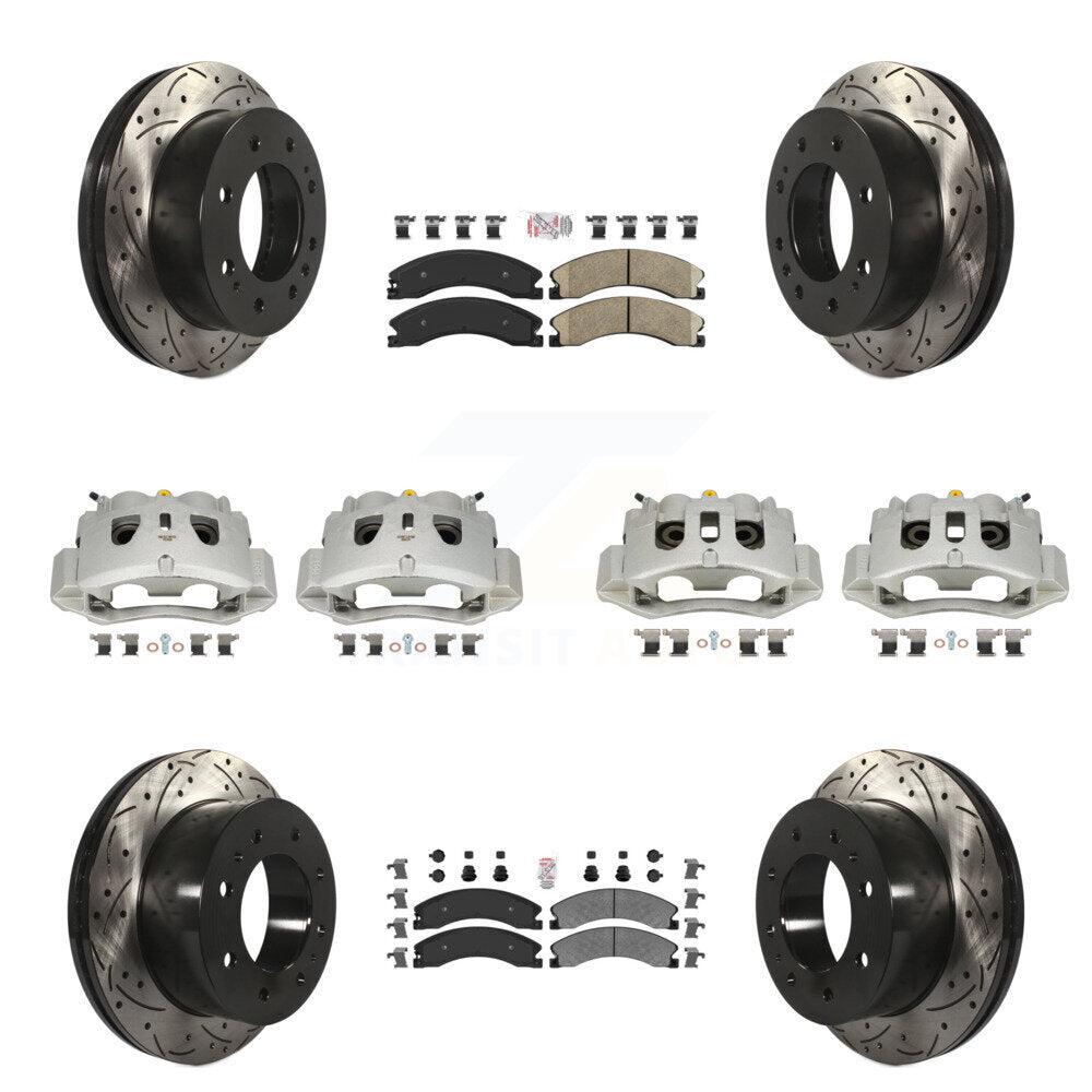 Front Rear Brake Caliper Drilled Slot Rotor Ameribrakes Pad Kit (10Pc) For GMC Chevrolet KCD-100463N