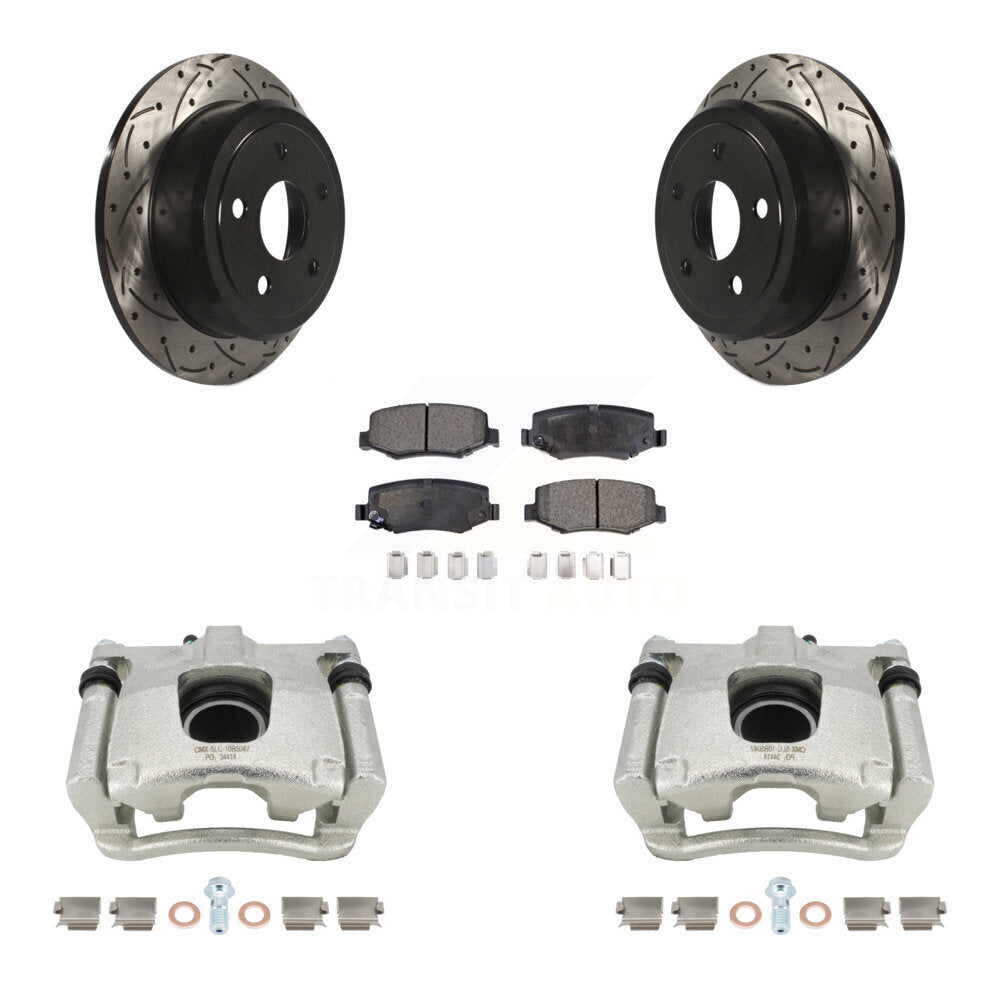 Rear Disc Brake Coated Caliper Drilled Slotted Rotors And Semi-Metallic Pads Kit For Jeep Wrangler JK KCD-100463P by Transit Auto