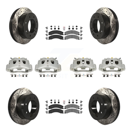 Front Rear Brake Caliper Drill Slot Rotor Semi-Metallic Pad Kit (10Pc) For GMC Chevrolet KCD-100464N