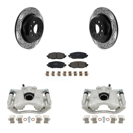 Rear Disc Brake Coated Caliper Drilled Slotted Rotors And Semi-Metallic Pads Kit For 2018-2021 Jeep Wrangler Rubicon With Heavy Duty Brakes Code BR2 & BR6 KCD-100464P by Transit Auto