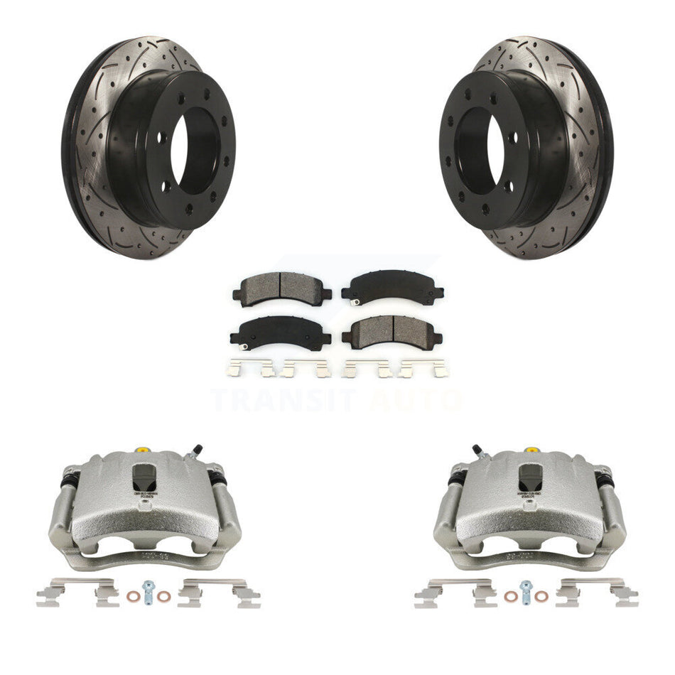 Rear Disc Brake Coated Caliper Drilled Slotted Rotors And Semi-Metallic Pads Kit For Chevrolet Express 3500 2500 GMC Savana KCD-100464S