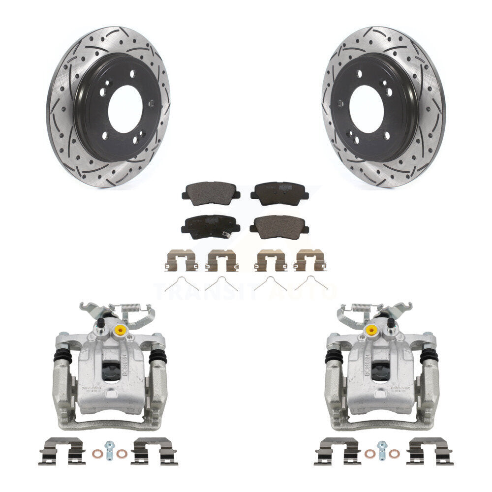 Rear Brake Caliper Drilled Slot Rotor Ceramic Pad Kit For Hyundai Elantra Kia Niro Ioniq KCD-100464T