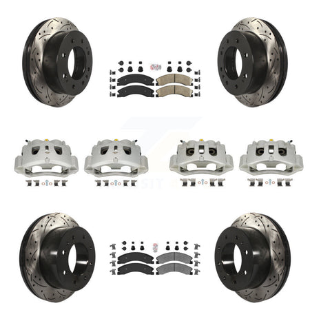 Front Rear Brake Caliper Drilled Slot Rotor Ameribrakes Pad Kit (10Pc) For GMC Chevrolet KCD-100465N