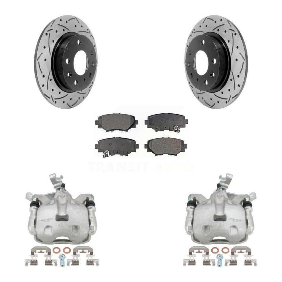 Rear Disc Brake Coated Caliper Drilled Slotted Rotors And Semi-Metallic Pads Kit For 2014-2016 Mazda 3 Sport Vehicles Manufactured In Japan 2.5L/2.0L KCD-100465P
