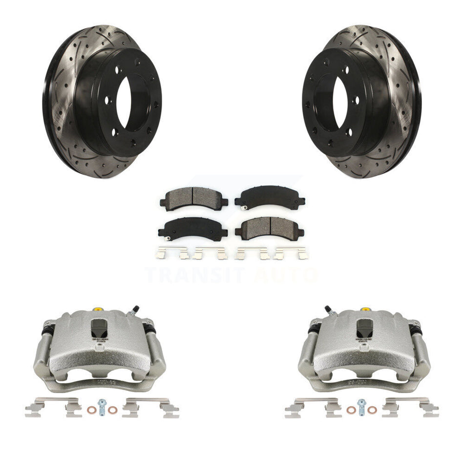 Rear Disc Brake Coated Caliper Drilled Slotted Rotors And Semi-Metallic Pads Kit For Chevrolet Express 2500 3500 GMC Savana KCD-100465S