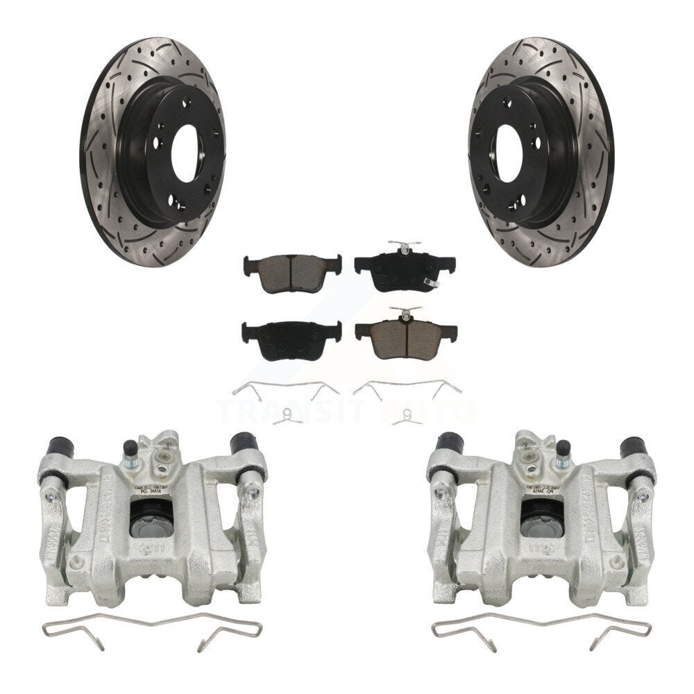 Rear Disc Brake Coated Caliper Drilled Slotted Rotor And Ceramic Pad Kit For Honda Civic KCD-100466C