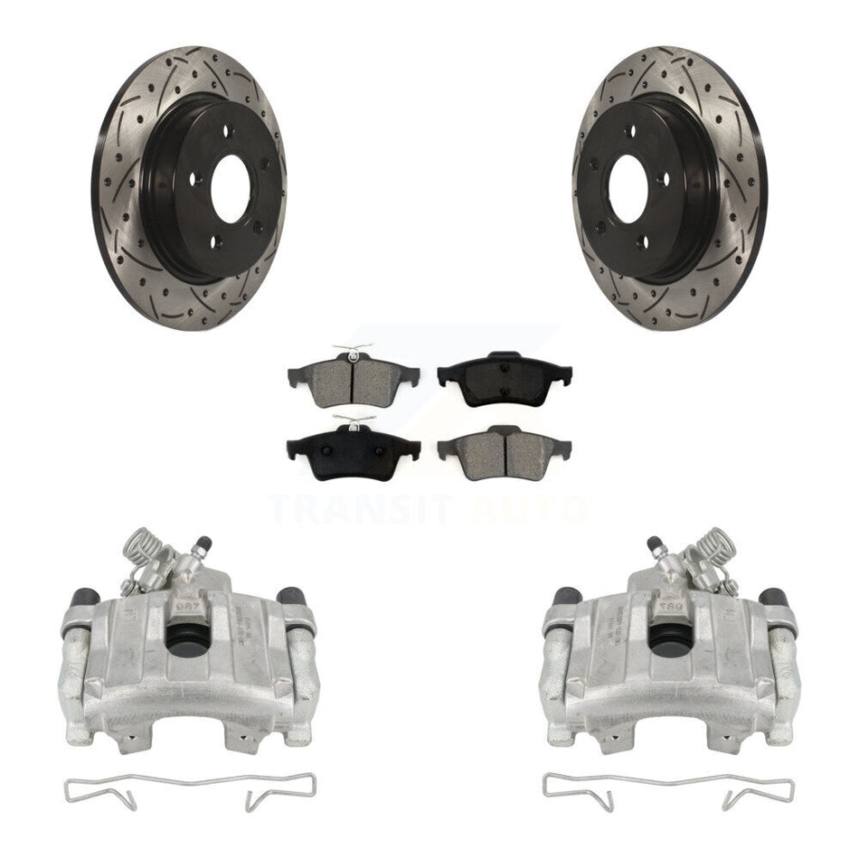 Rear Disc Brake Coated Caliper Drilled Slotted Rotors And Semi-Metallic Pads Kit For Ford Focus KCD-100466S by Transit Auto