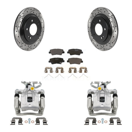Rear Brake Coated Caliper Drill Slotted Rotor Ceramic Pad Kit For Hyundai Ioniq Kia Niro KCD-100466T