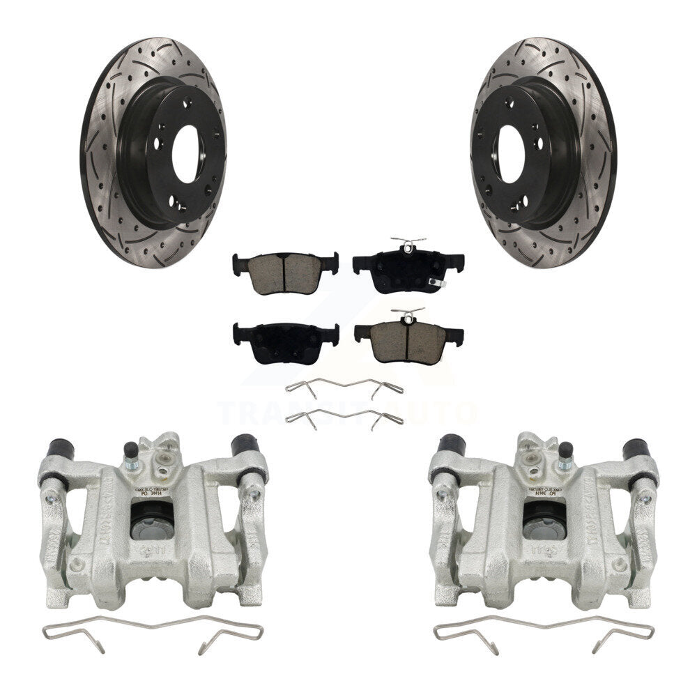 Rear Disc Brake Coated Caliper Drill Slot Rotors Ceramic Pad Kit For Honda Civic Insight KCD-100467C