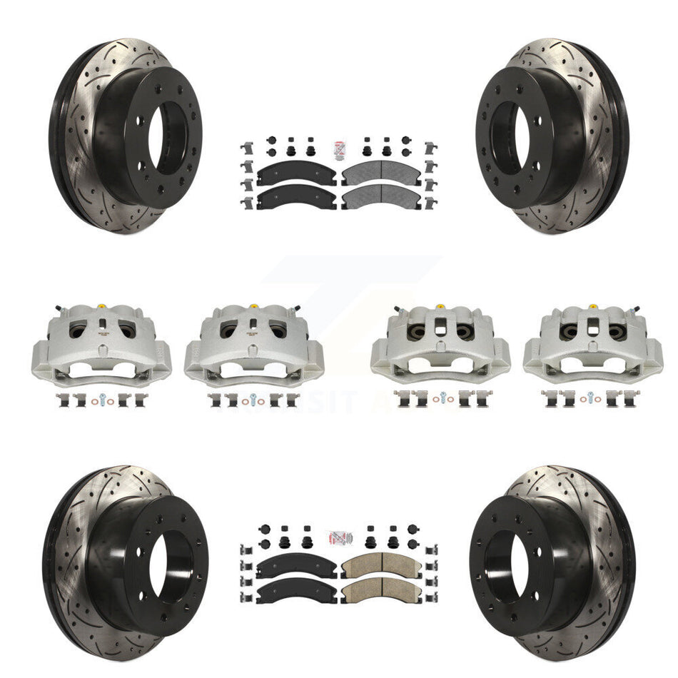 Front Rear Brake Caliper Drilled Slot Rotor Ameribrakes Pad Kit (10Pc) For GMC Chevrolet KCD-100467N