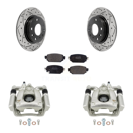 Rear Disc Brake Coated Caliper Drill Slot Rotors Semi-Metallic Pad Kit For Mazda 3 Sport KCD-100467P