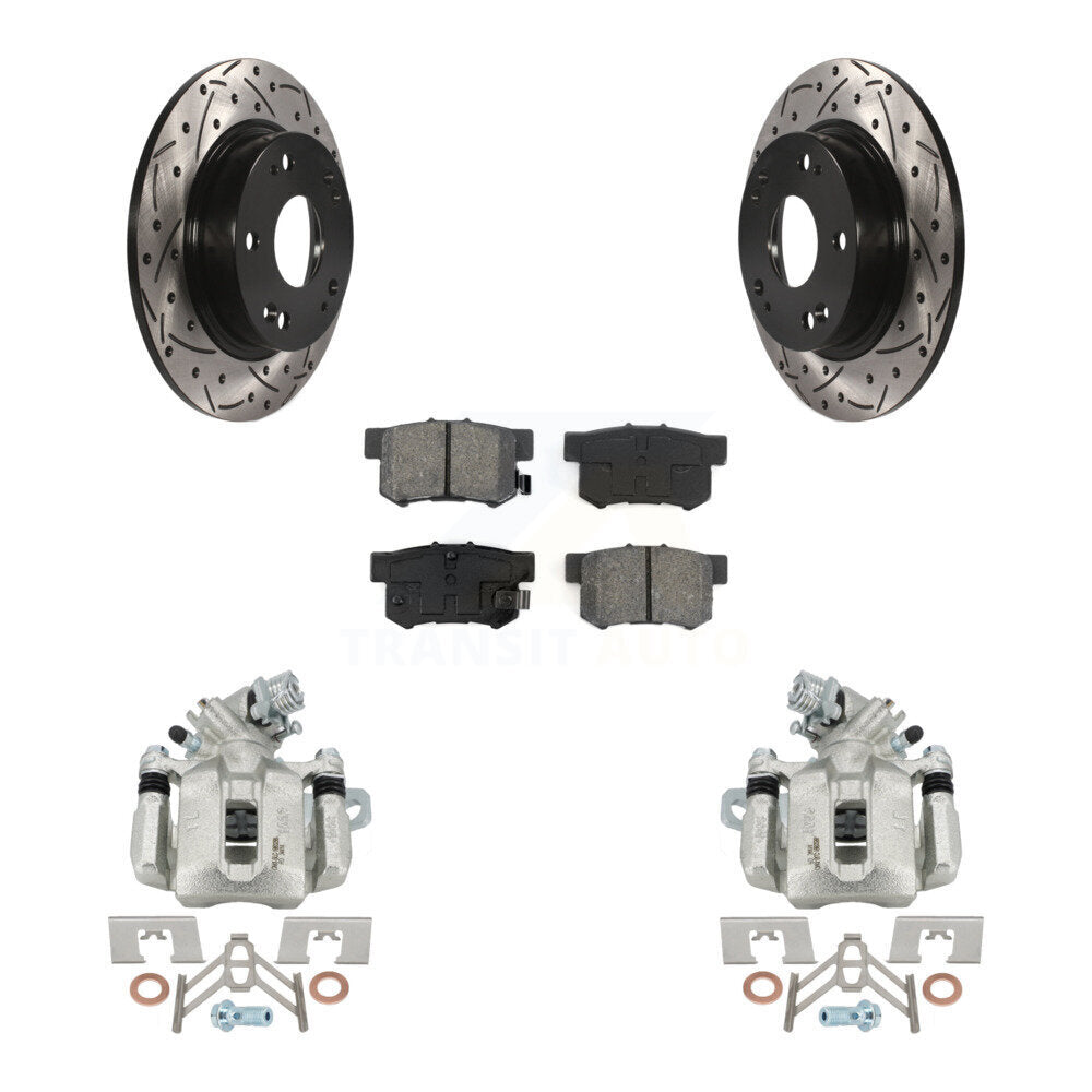 Rear Brake Caliper Drill Slot Rotors Semi-Metallic Pad Kit For Honda Civic Acura CSX ILX KCD-100467S