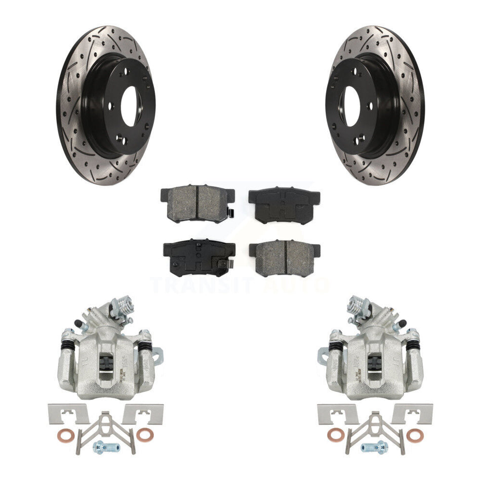 Rear Brake Caliper Drill Slot Rotors Semi-Metallic Pad Kit For Honda Civic Acura CSX ILX KCD-100467S