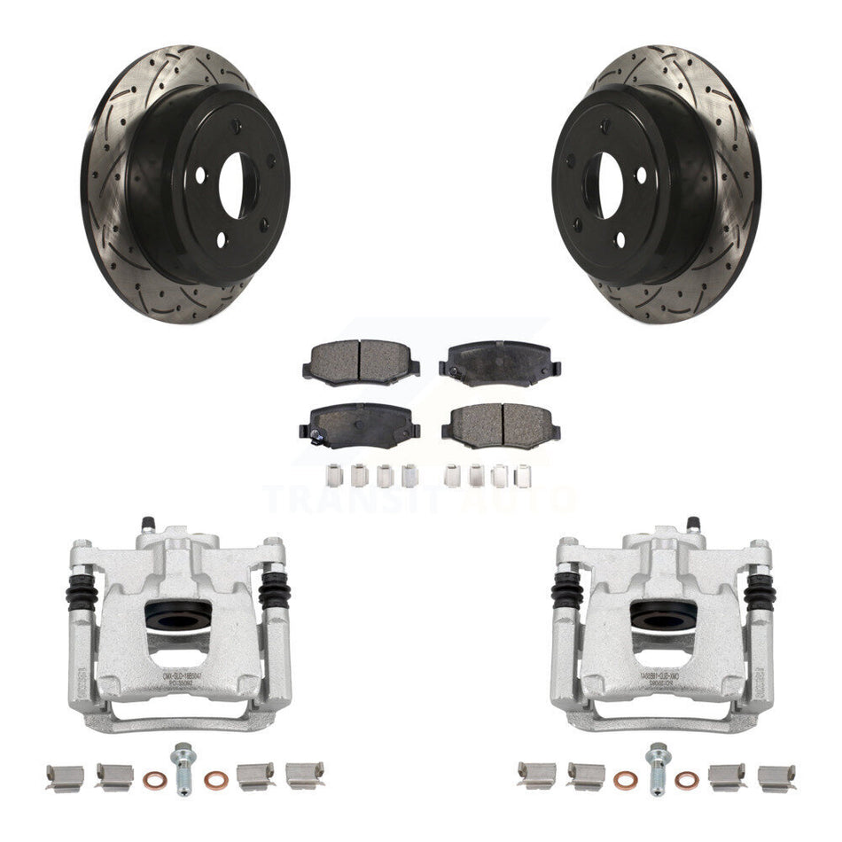 Rear Disc Brake Coated Caliper Drilled Slotted Rotors And Ceramic Pads Kit For Jeep Wrangler JK KCD-100467T