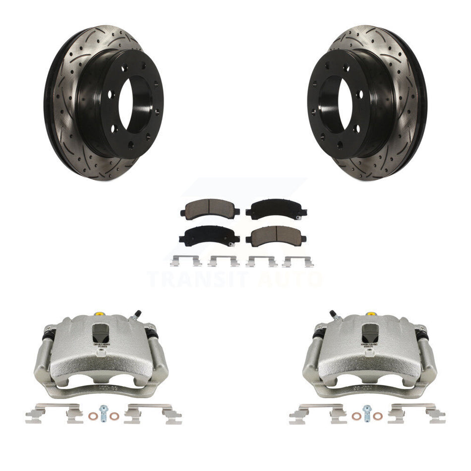 Rear Disc Brake Coated Caliper Drilled Slotted Rotors And Ceramic Pads Kit For Chevrolet Express 3500 2500 GMC Savana KCD-100468C