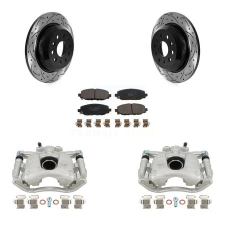 Rear Disc Brake Coated Caliper Drilled Slotted Rotors And Ceramic Pads Kit For 2018-2021 Jeep Wrangler Rubicon With Heavy Duty Brakes Code BR2 & BR6 KCD-100468T by Transit Auto