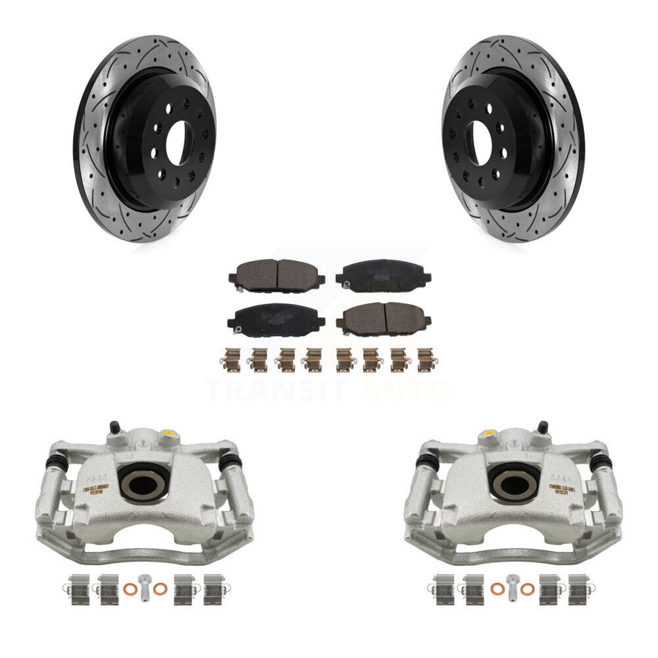 Rear Disc Brake Coated Caliper Drilled Slotted Rotors And Ceramic Pads Kit For 2018-2021 Jeep Wrangler Rubicon With Heavy Duty Brakes Code BR2 & BR6 KCD-100468T