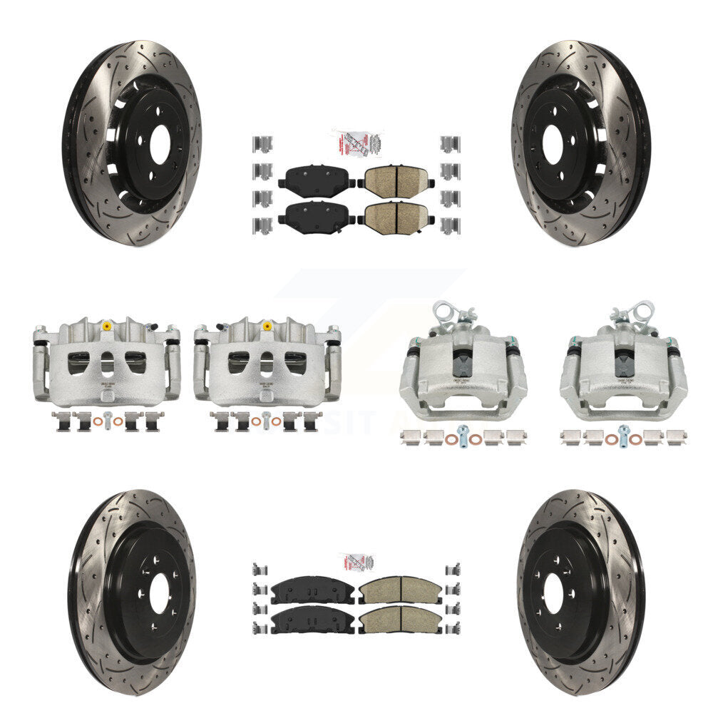 Front Rear Brake Caliper Drill Slot Rotors Ceramic Pad Kit (10Pc) For Ford Explorer Flex KCD-100469N