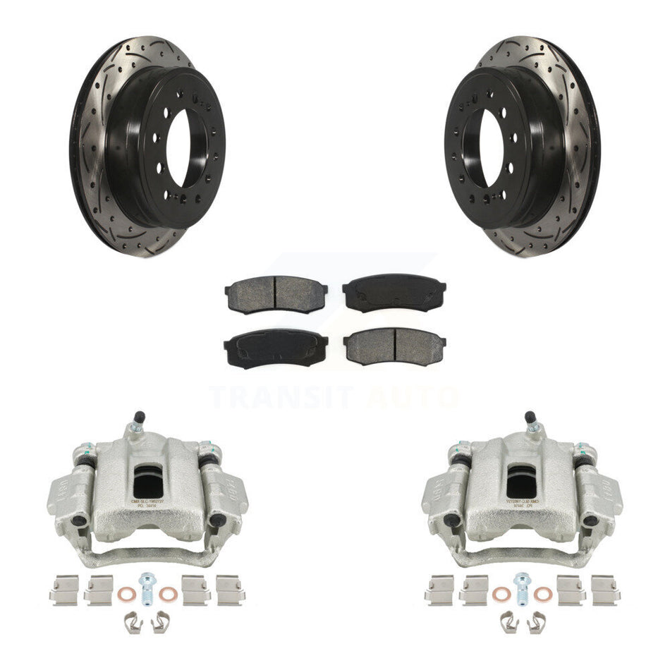 Rear Disc Brake Coated Caliper Drilled Slotted Rotors And Semi-Metallic Pads Kit For 2010-2014 Toyota FJ Cruiser KCD-100469S