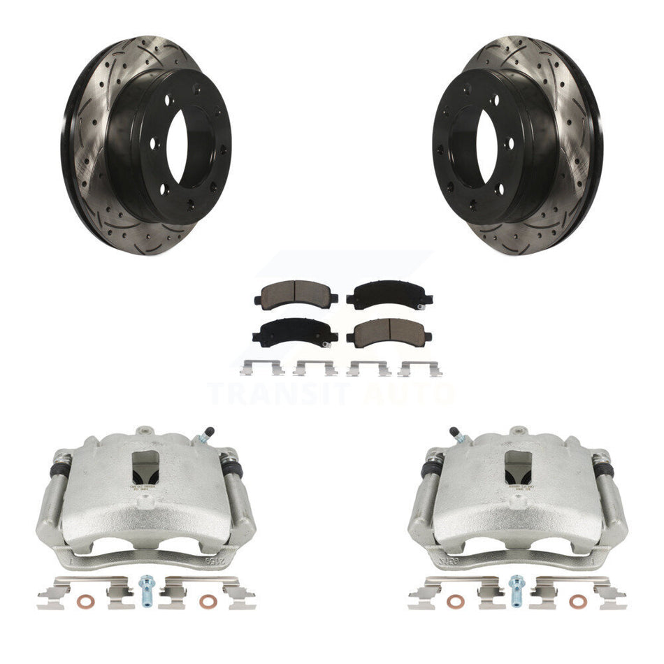 Rear Disc Brake Coated Caliper Drilled Slotted Rotors And Ceramic Pads Kit For Chevrolet Express 2500 3500 GMC Savana KCD-100470C by Transit Auto