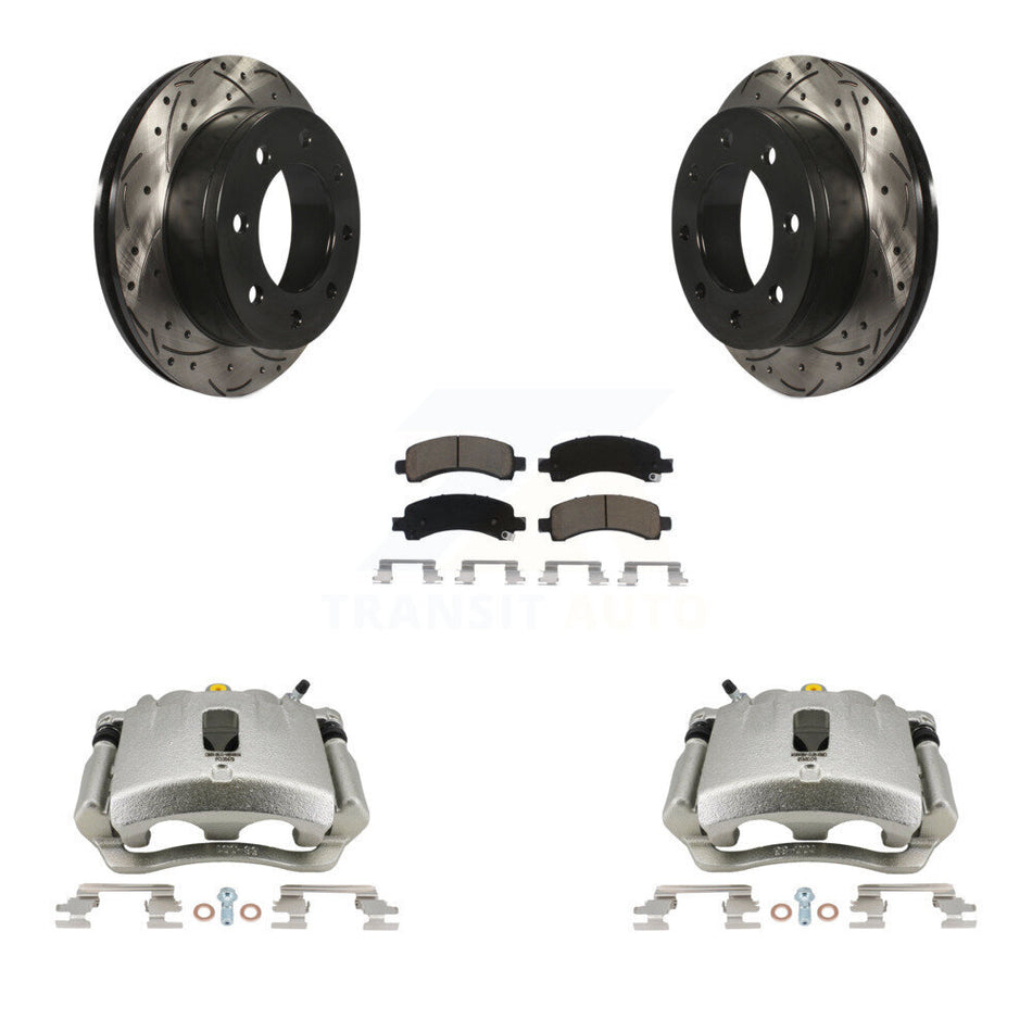 Rear Disc Brake Coated Caliper Drilled Slotted Rotors And Ceramic Pads Kit For Chevrolet Express 2500 3500 GMC Savana KCD-100470C