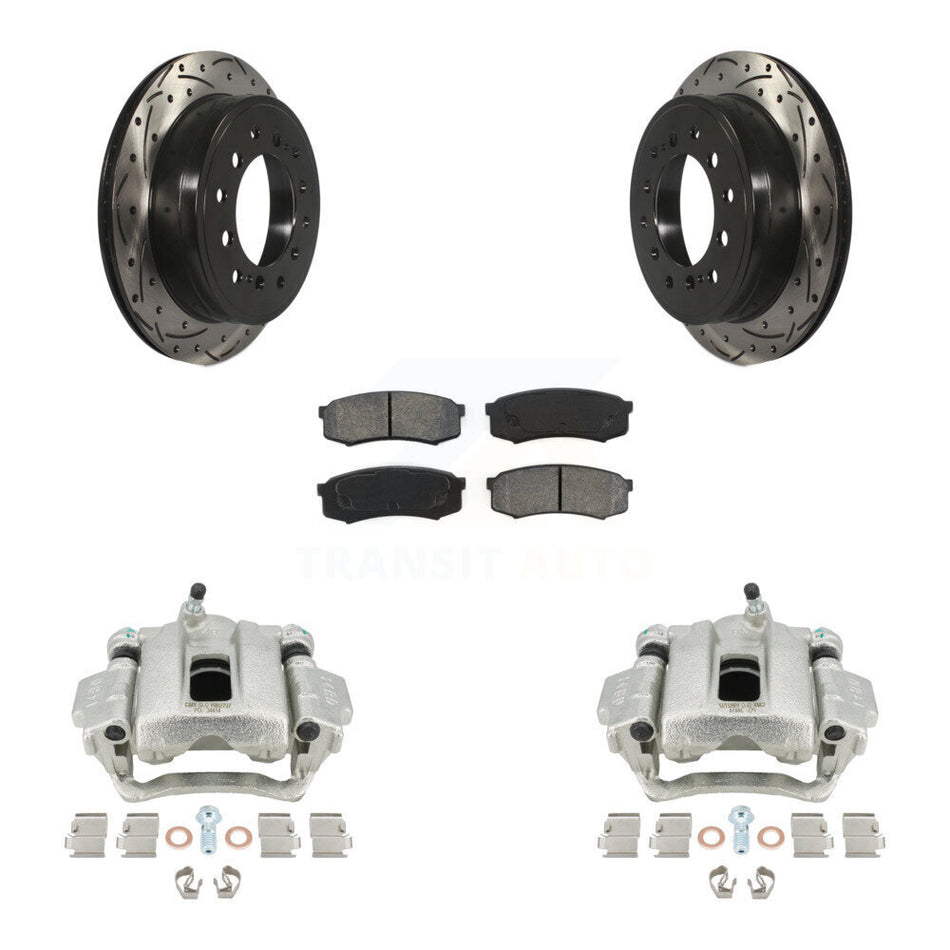 Rear Disc Brake Coated Caliper Drilled Slotted Rotors And Semi-Metallic Pads Kit For Toyota 4Runner Lexus GX460 KCD-100470S