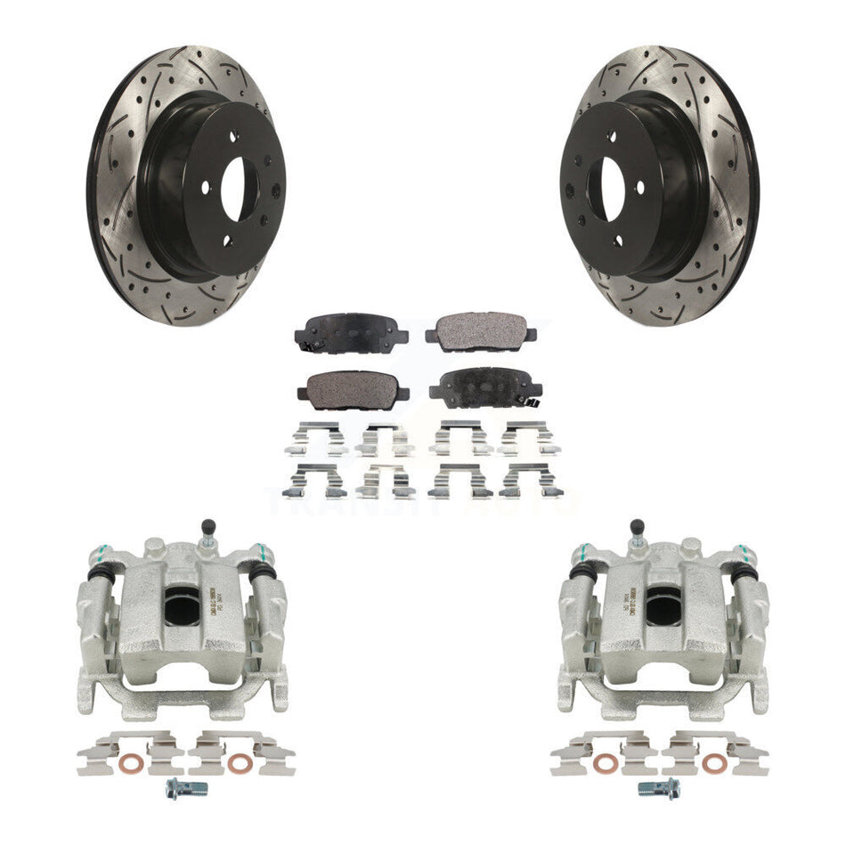 Rear Disc Brake Coated Caliper Drilled Slotted Rotors And Semi-Metallic Pads Kit For INFINITI G37 Nissan 370Z G25 Q40 M35 M45 KCD-100471P by Transit Auto