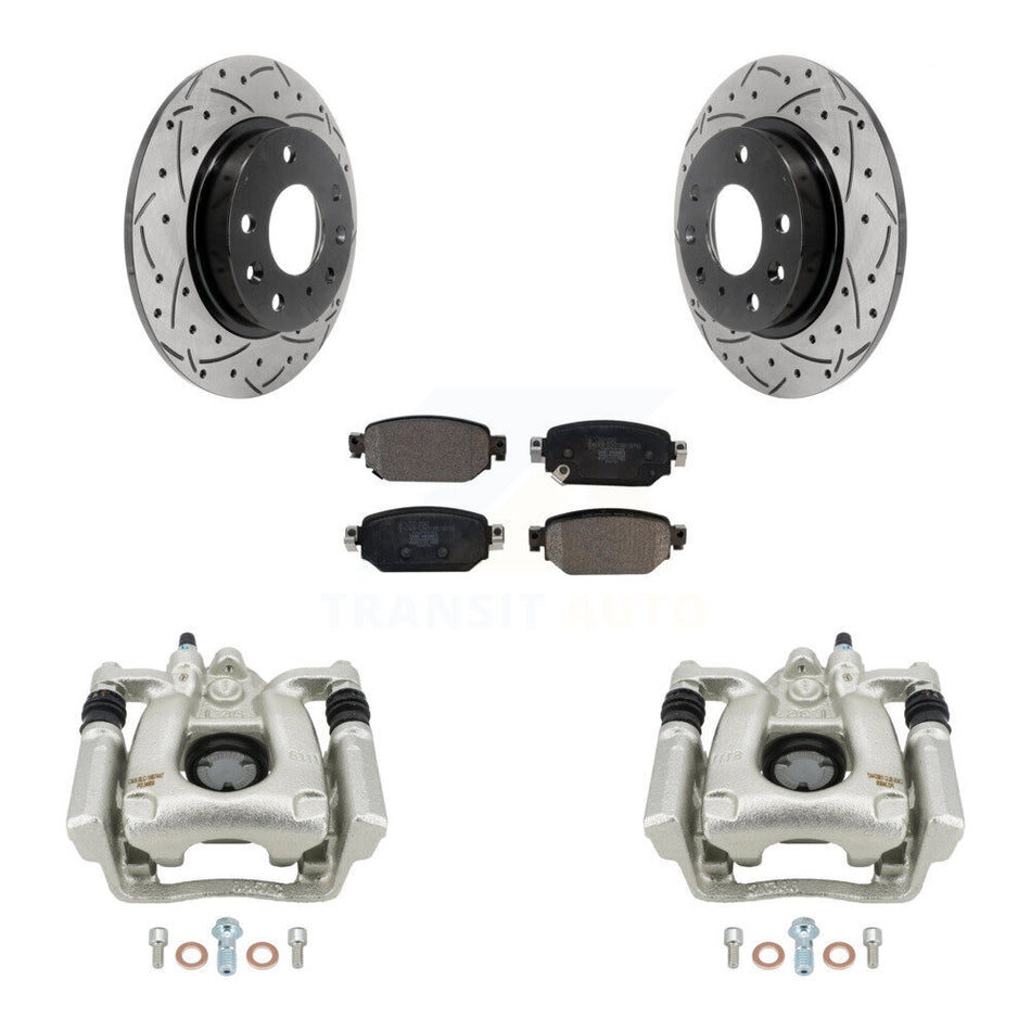 Rear Disc Brake Coated Caliper Drilled Slotted Rotor & Ceramic Pad Kit For Mazda 3 Sport KCD-100471T