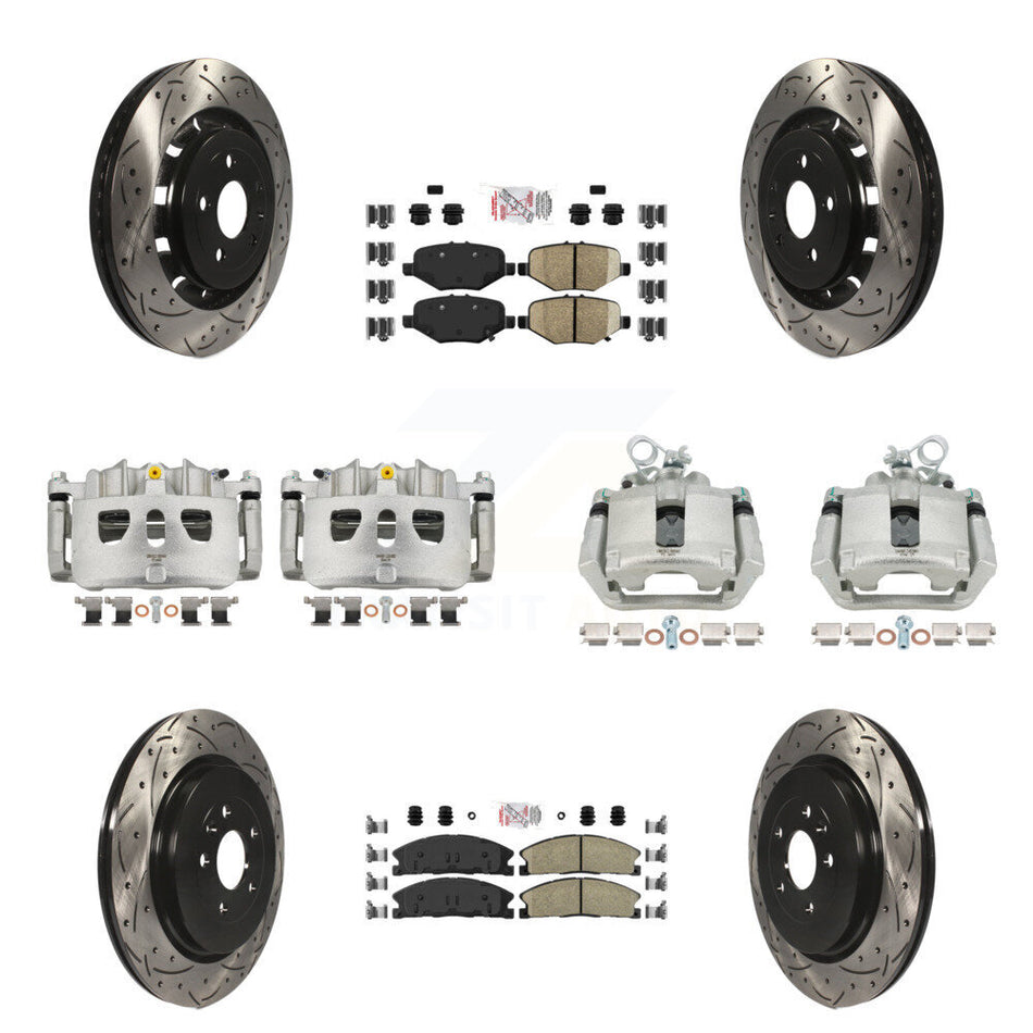 Front Rear Brake Caliper Drilled Slot Rotor Ameribrakes Pad Kit (10Pc) For Ford Explorer KCD-100472N