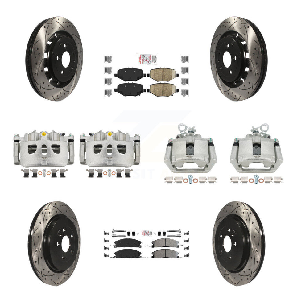 Front Rear Brake Caliper Drilled Slot Rotor Ameribrakes Pad Kit (10Pc) For Ford Explorer KCD-100473N