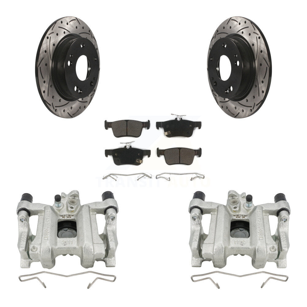 Rear Disc Brake Coated Caliper Drill Slotted Rotor Semi-Metallic Pad Kit For Honda Civic KCD-100473P
