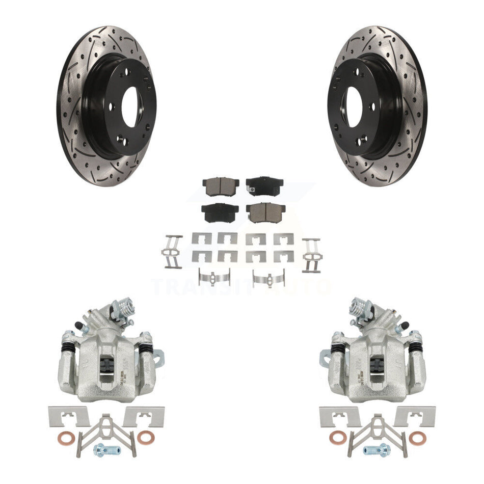 Rear Brake Coated Caliper Drill Slot Rotor Ceramic Pad Kit For Honda Civic Acura CSX ILX KCD-100474C